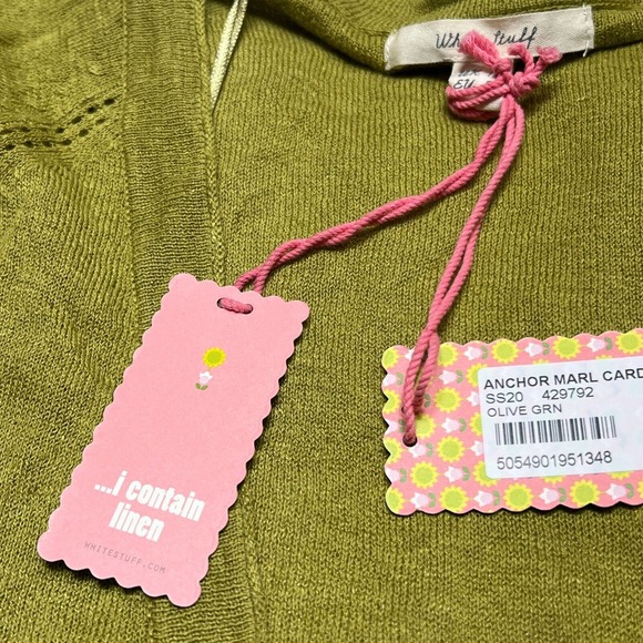 WHITE STUFF ANCHOR MARL WOMENS CARDIGAN OLIVE GREEN SWEATER LINEN - Picture 3 of 4